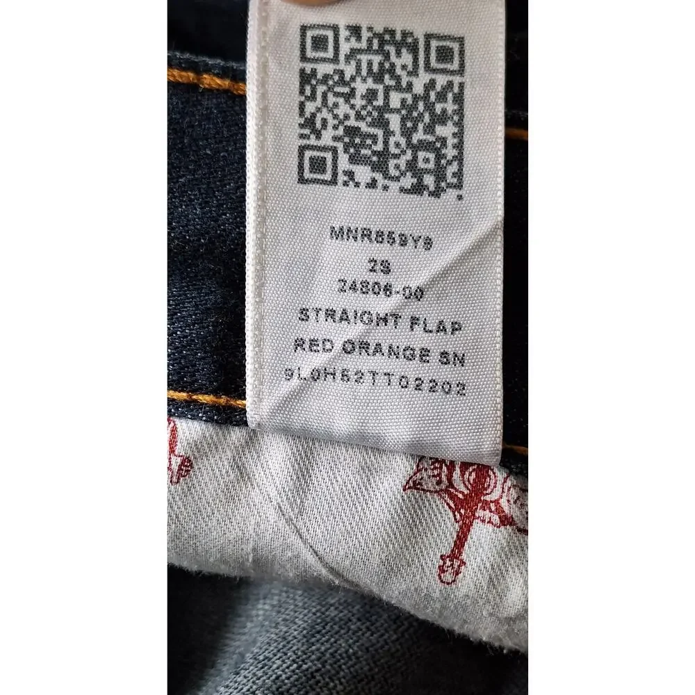 True Religion World Tour Men's Straight Flap Blue Jeans 100% Cotton Size 38x33